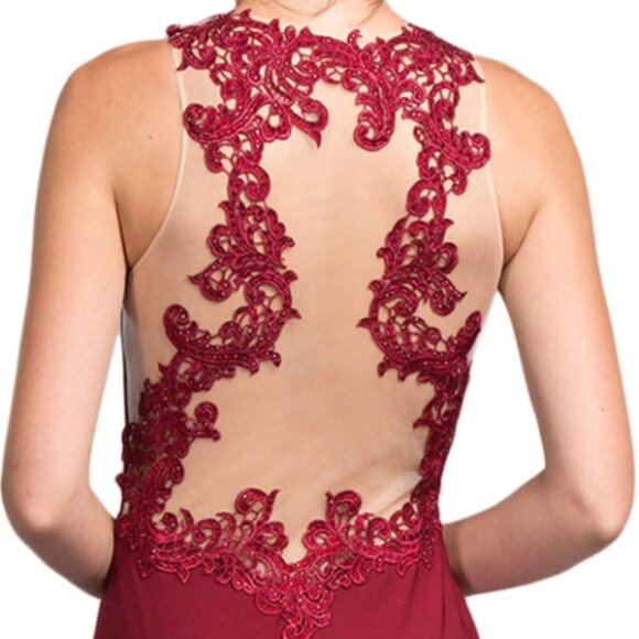 NWT Aspeed Design L1986 Sheer Embellished Prom Dress Red size S - Picture 3 of 8